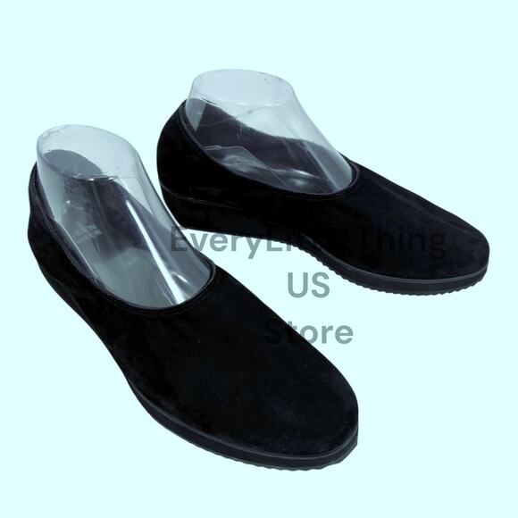 Eileen Fisher Wedge Ballet Flat Slip On Shoes 10 Blk Suede Minimalist Lagenlook - Picture 1 of 9